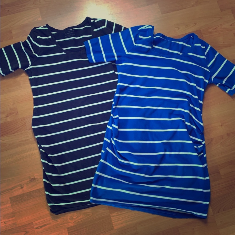 Set Of Two Maternity striped tee shirt dresses